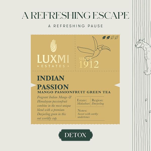 LUXMI ESTATES – MANGO PASSIONFRUIT DARJEELING GREEN TEA, 25 TEA BAGS (50G/1.76OZ), 100% BIODEGRADABLE TEA BAGS