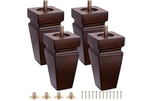 TEXPHW Square Wood Furniture Legs Set of 4 - Wooden Replacement Feet for Couch, Bed, Bench, Dresser, Rubber Wood Parts for Table, Sofa, Wooden Legs Chairs Complete with Installation Hardware (Brown, 5 inch)