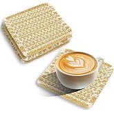 Oenothera Woven Coasters Set of 4, Cotton Drink Coasters 4" x 4", Beige | Cotton Weave, Handmade, Absorbent, Fabric Cup Coasters for Coffee, Mugs And Glasses, Office Desk Table Protection, Home Decor