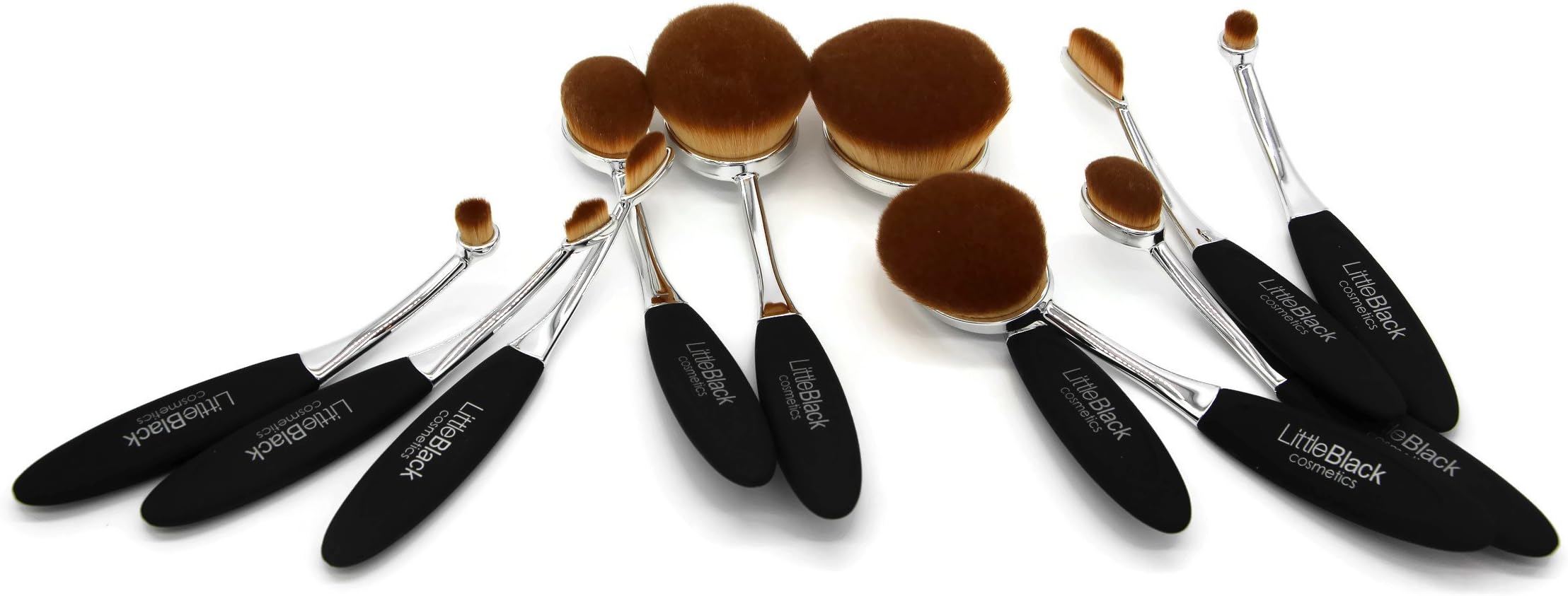 LittleBlack cosmetics 10pc Oval Makeup Brush Set (Silver/Black)