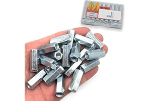 Matrelt 20Pcs 1/4"-20 Hex Coupling Nut, Threaded Rods Coupling Nuts Zinc Plating Extended Hexagon Rod Coupling Nuts, Threaded Connectors for Full All Threaded Rod, Eyebolts,Wedge Anchor,Chain Links