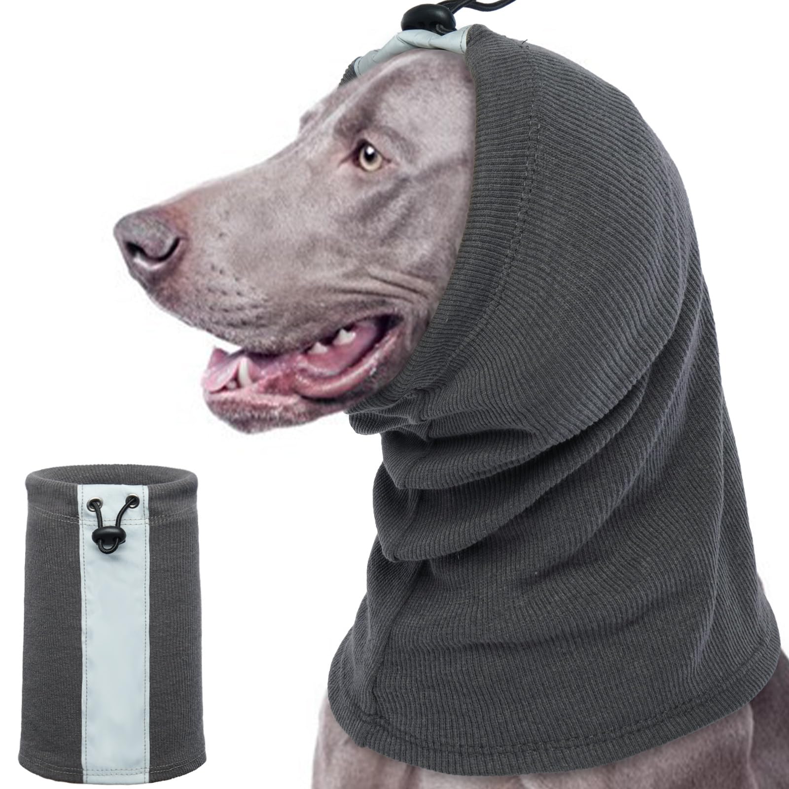 Dog Snood for Fireworks, Dog Ear Defenders Noise Firework Calming Hood with Reflective Strips(Grey, L)