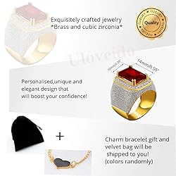 Uloveido Men Yellow Gold Plated Emerald Cut