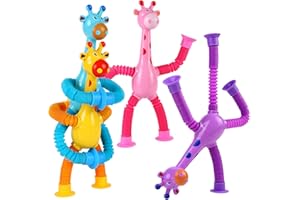 Ochine 4 Pack Telescopic Suction Cup Giraffe Toys, Shape Changing Pop Tubes Fidget Toys, Easter Basket Stuffer Suction Cup Giraffe Toy Pop Tubes Fidget Toys ADHD Autistic Airplane Travel Toys