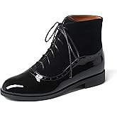 Sailimy Women's Leather Ankle Boots Low Heel Oxford Flat Short Boots Perforated Lace Up Side Zipper Booties