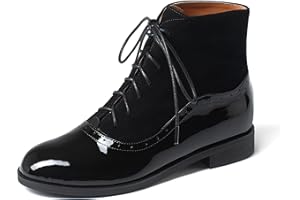 Sailimy Women's Genuine Leather Suede Ankle Boots Low Heel Oxford Flat Short Boots Perforated Lace Up Booties