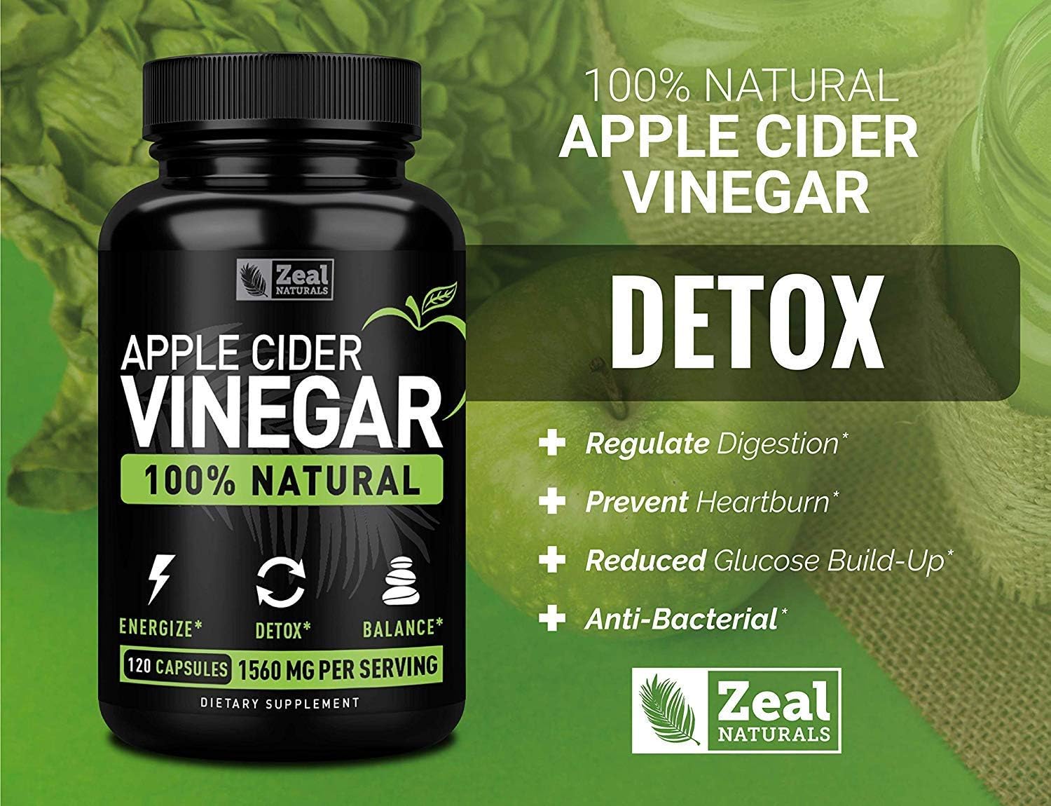 100% Natural Raw Apple Cider Vinegar Pills (1560mg | 120 Capsules) Vegan, Non-GMO Apple Cider Vinegar with Cayenne Pepper for Fast Weight Loss Cleanse, Appetite Suppressant, Bloating Relief: Health & Personal Care