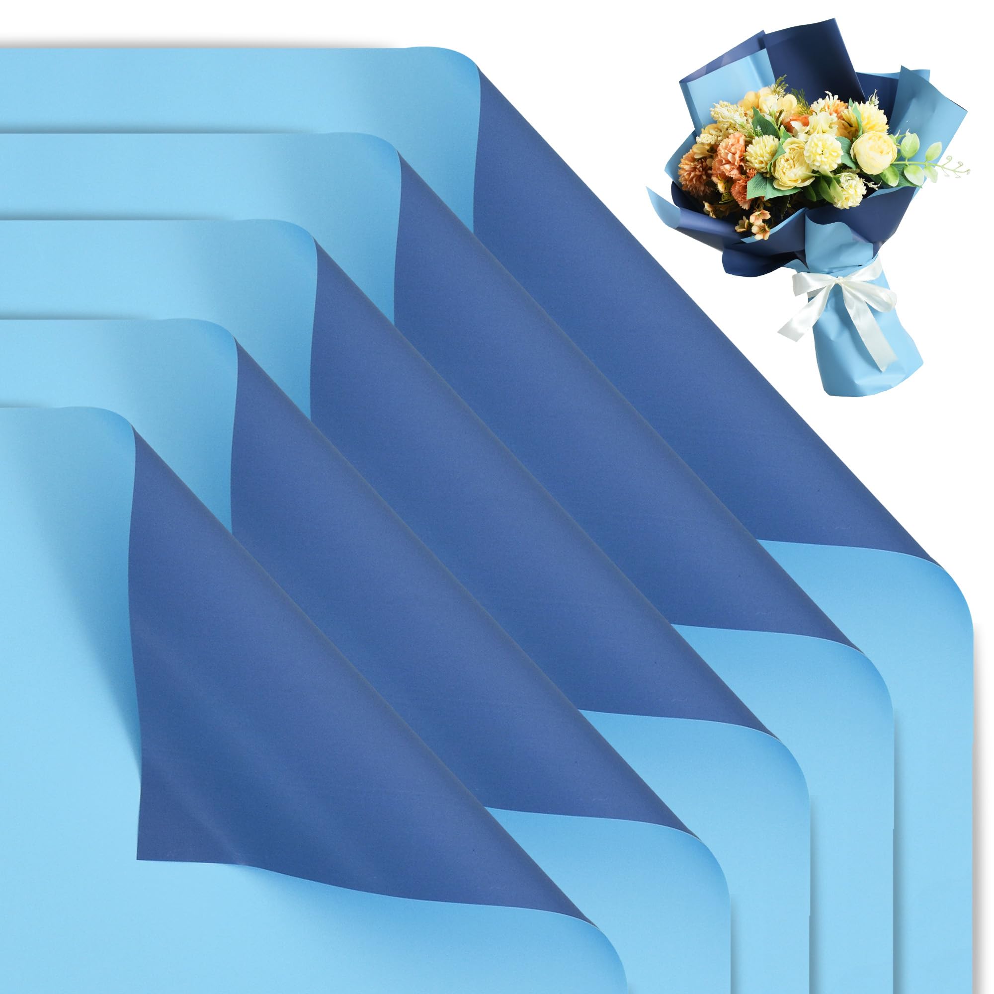 Photo 1 of BEISHIDA 20Pcs Royal Blue and Sky Blue Double Sided Floral Wrapping Paper Matte Waterproof Flower Bouquet Wrapping Paper for Floral Wrap Florist Packing Birthday Valentine's Christmas Gift Wrapping
