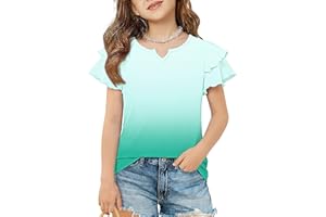 Arshiner Girls Ruffle Short Sleeve T Shirts Cute Little V Neck Tops Kids Summer Casual Blouses Tee 5-12 Years