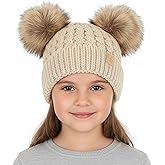 Funky Junque Toddler Double Pom Pom Beanie – Warm Knit Winter Hat for Girls Ages 1–6, Soft Kids Poms Beanies for Cold Weather