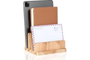 NIUBEST Wooden Desk Mail Organizer,3 Slots Desktop Mail Sorter, File Paper Holder Letter Envelope Filing Cell Phone Organizer Tray for Office & Home