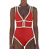 popvil Women One Piece Swimsuit 2026 Tummy Control Sexy Cutout Neon Color Block Bathing Suit Slimming Adjustable Swimwear