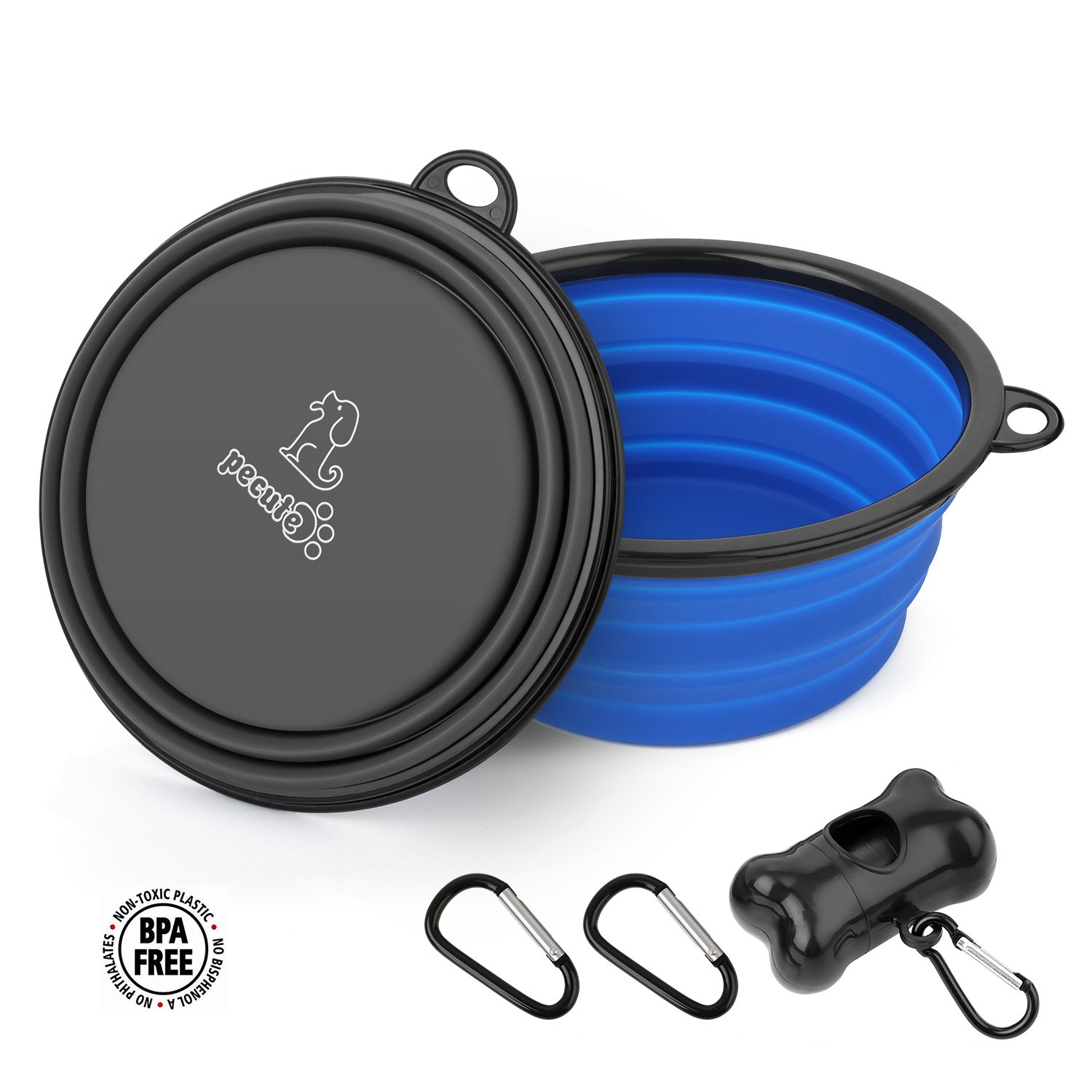 Collapsible Dog Bowl 2 Pack for Large & Small Pet Feed Food Water Feeding Silicone Foldable Expandable Portable Travel Camping Bowl with 2 Carabiner Blue and Gray