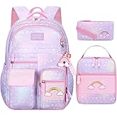 TLTUCI 3pcs Girls Backpack,Cute Rainbow School Backpack for Kids Children with Insulated Lunch Box Pencil Case Set