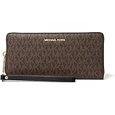 Michael Kors Jet Set Travel Continental, Gold-Tone Hardware/MK Signature Coated Twill/Brown/Black