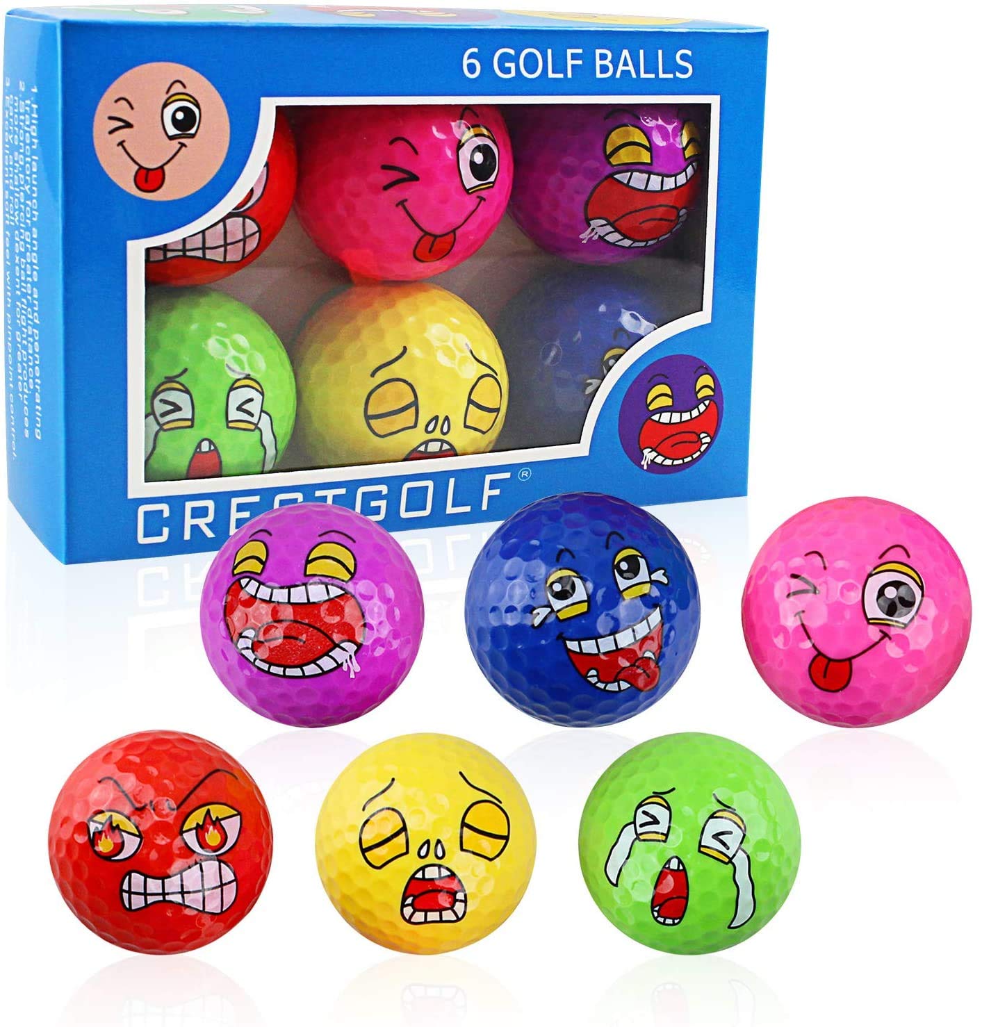 KOFULL 6/pack Golf novelty Balls Funny Golf Balls Colorful Golf Practice Balls Training Golfs High-Visibility Distance Golf Ball (multicolor)