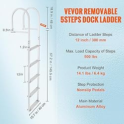 VEVOR Removable Dock Ladder 5 Steps, 500Lbs Load