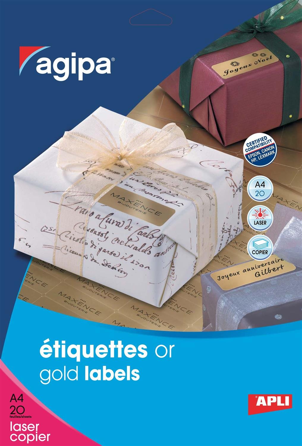 APLI Gold Printed Labels (63.5 x 29.6) Weatherproof Polyester 20 hojas Gold