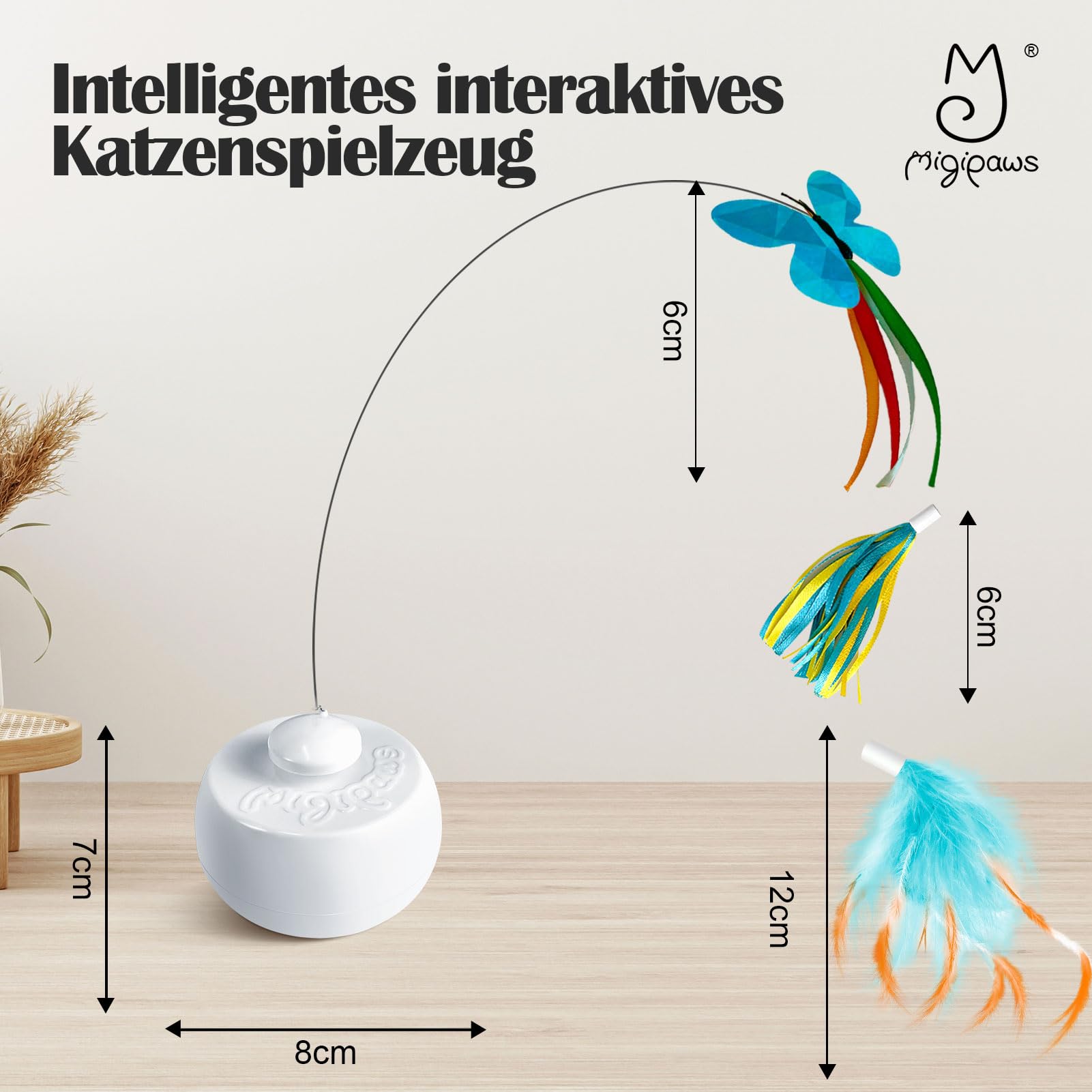 Migipaws Katzenspielzeug,elektrische interaktive Schmetterlingspielzeug und Federspielzeug,intelligente 360-Grad-Drehbewegung der Kugel, Stehaufmännchen-Design,Teaser Spaß für Kätzchen 2