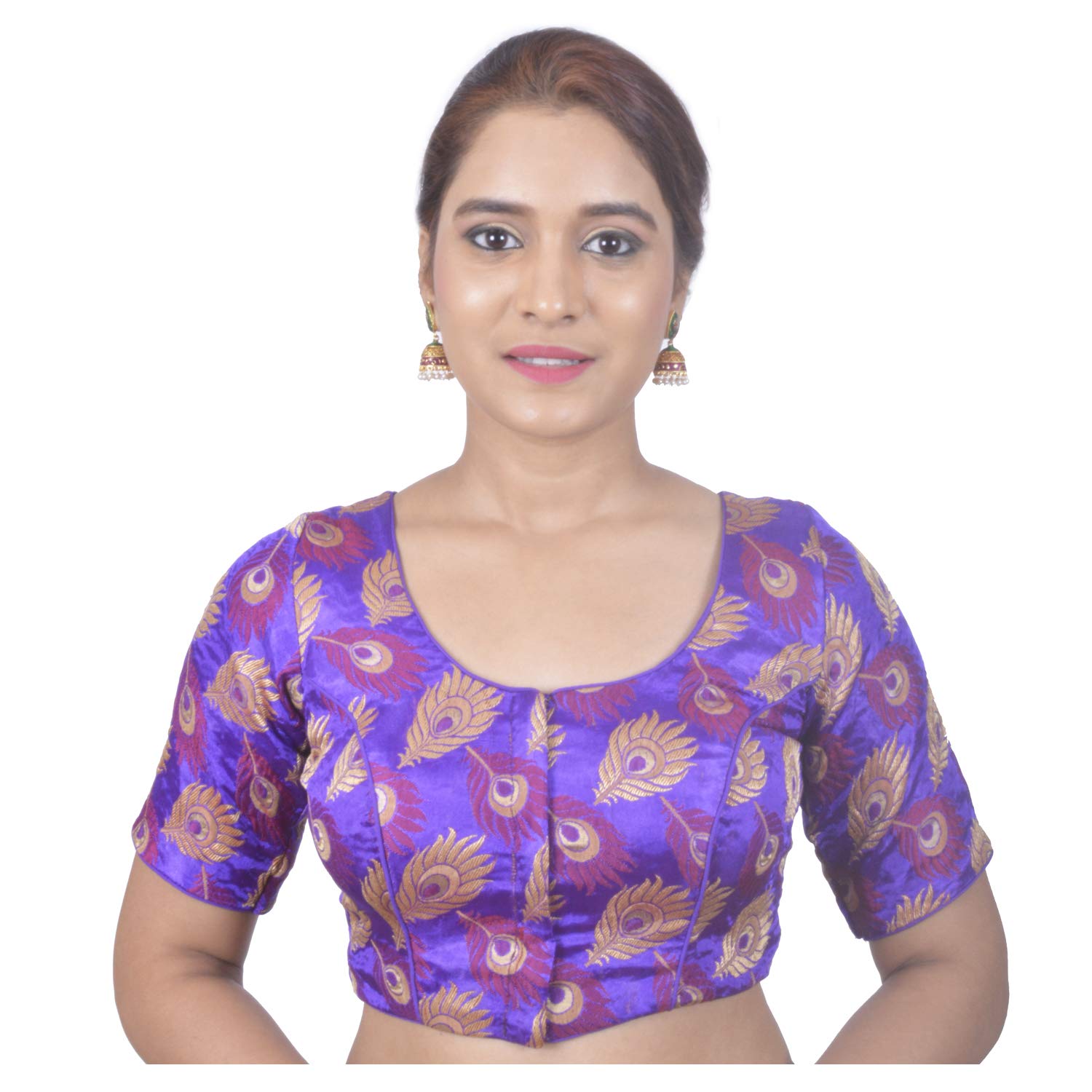 areum womens crepe silk round neck designer princess cut padded readymade saree blouse