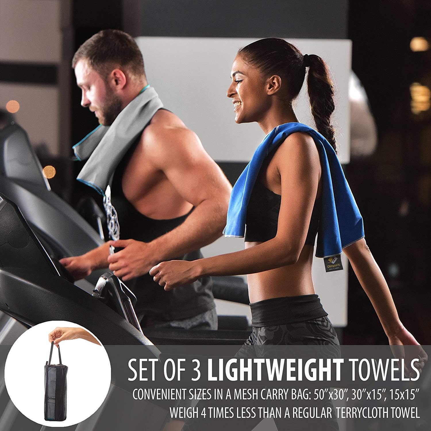 Set of 3 Microfiber Towels Fast Drying Gray Travel Backpacking Yoga Swimming Sports Fitness Exercise Gym Body Face Sweat Towel - Absorbent Swim Shower Bath Pool Antibacteriаl Camping Foot Day Pack : Sports & Outdoors