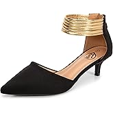 Trary Kitten Heels for Women Closed Pointed Toe Low Stiletto Heels Pumps Shoes Women Comfortable Ankle Strap Pumps 2" Heel Party Dressy Shoes