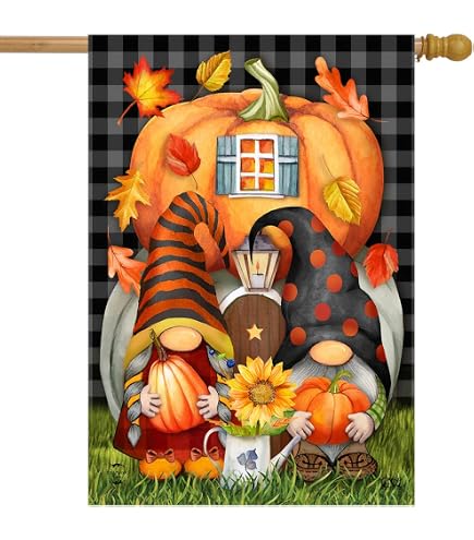 Texupday Herbst-Flagge - 'Fall Harvest Blessings' Mit Oldtimer & Kürbissen, 71x102 Cm, Wetterfest, Für Garten