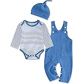 oklady Baby Boy Clothes Stripe Pattern Print Romper Top and Baby Overalls with Hat 0-18 Months Baby Boy Outfits