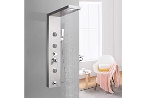 NeierThodore Multi-Function Shower Panel Tower System Wall Mounted Rainfall Waterfall Shower Cloumn with Massage Jets and Han