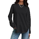 Meetrendi Womens Long Sleeve Stretchy Cotton Blend T-Shirts Tee Crew Neck Oversized Tunic Tops 2025 Trendy Casual