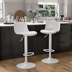 YOUTASTE White Bar Stools Set of 2 Adjustable