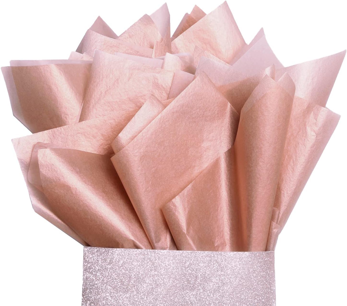 UNIQOOO 40 Sheets Premium Metallic Tissue Gift Wrap Paper, Rose Gold, 20" X 26", Perfect for Wedding, Party, Art Craft Idea