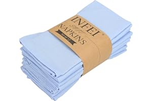 INFEI Solid Color Cotton Linen Blended Thin Dinner Cloth Napkins - Set of 12 (40 x 40 cm) - for Events & Home Use (Sky Blue)