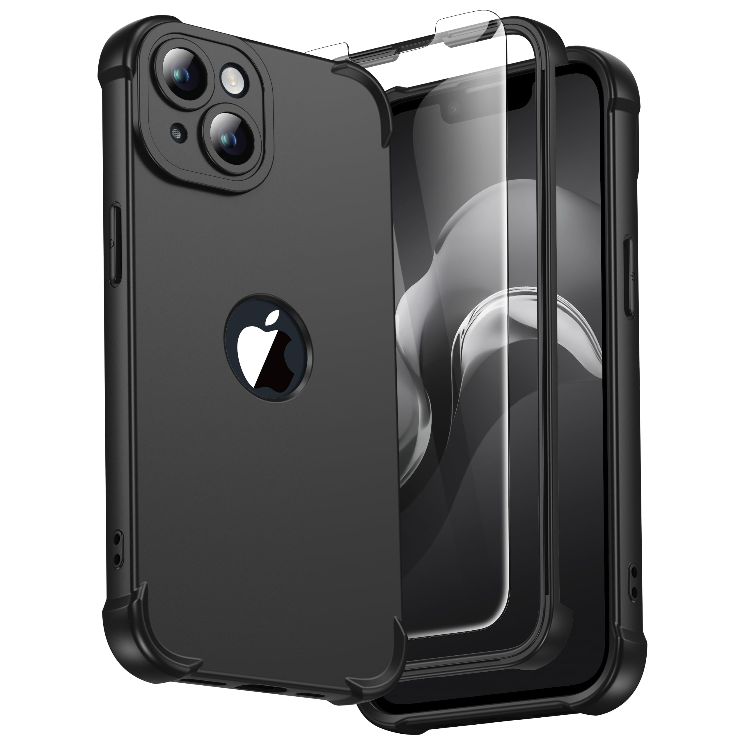 ORETECH Silicone Case for iPhone 14 Plus Case, with [2 x Tempered Glass Screen Protector] [Camera Protection] [Military Grade Protective] 360 Shockproof Thin Slim Fit Rubber Bumper Cover - Black — image 1