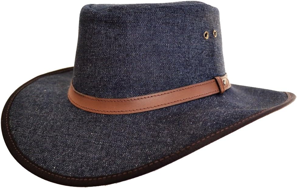 Denim Hat with Leather Fly Band - Hand Crafted - Cowboy/Outback/Aussie Style