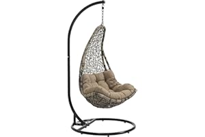 Modway Abate Wicker Rattan Outdoor Patio Porch Lounge Swing Chair Set with Stand in Black Mocha