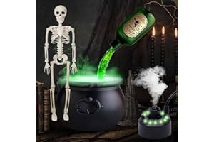 AIRBIL Halloween Decorations Indoor - Cauldron Halloween Decor with Magic Floating Potion Bottles and Diffuser, Witches Hocus Pocus Skeleton Magic Cauldron Bath Horror Gift with Fog Maker(With Skeleton)