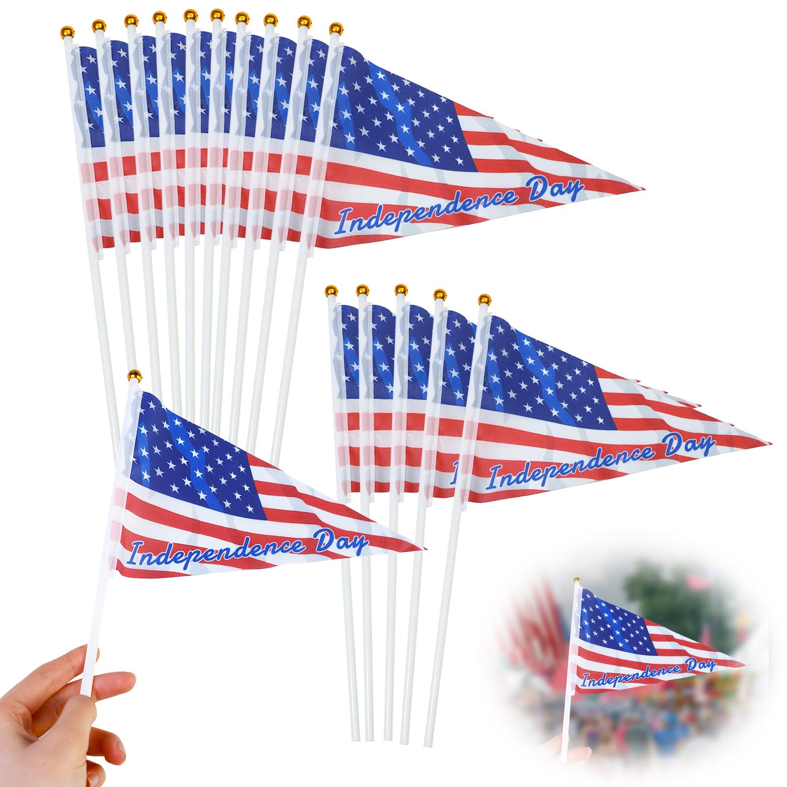 Photo 1 of 15 Pack Handheld American Independence Day Flags - Patriotic 4th of July Decorations - Small USA Flags for Parties, and Celebrations (Independence Day)***Includes 2 packs**30 pcs***