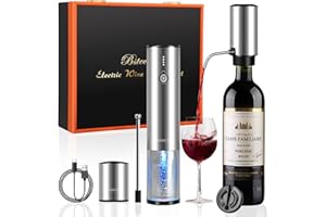 Electric Wine Openers Gift Set with Wooden Case,One-Click Automatic Electric Wine Bottle Opener Wine Aerator&Pourer,Staniless