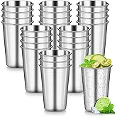 Lallisa 24 Pcs Stainless Steel Cups 16 oz Pint Cup Tumbler Shatterproof Metal Cups Unbreakable Stackable Glasses Metal Drinking Glasses for Kids Adults Coffee Beer Bar Home Travel Outdoor Camping