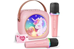 MICQUTR Mini Karaoke Machine with 2 Wireless Microphones,Gift for 3-12 Years Old, 2026 Best Christmas Birthday Toy for Girls Boys Party (Pink)