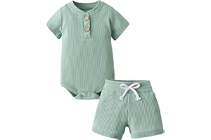 Newborn Infant Baby Boy Summer Clothes Outfit Short Sleeve Solid Color Romper Pant Sets