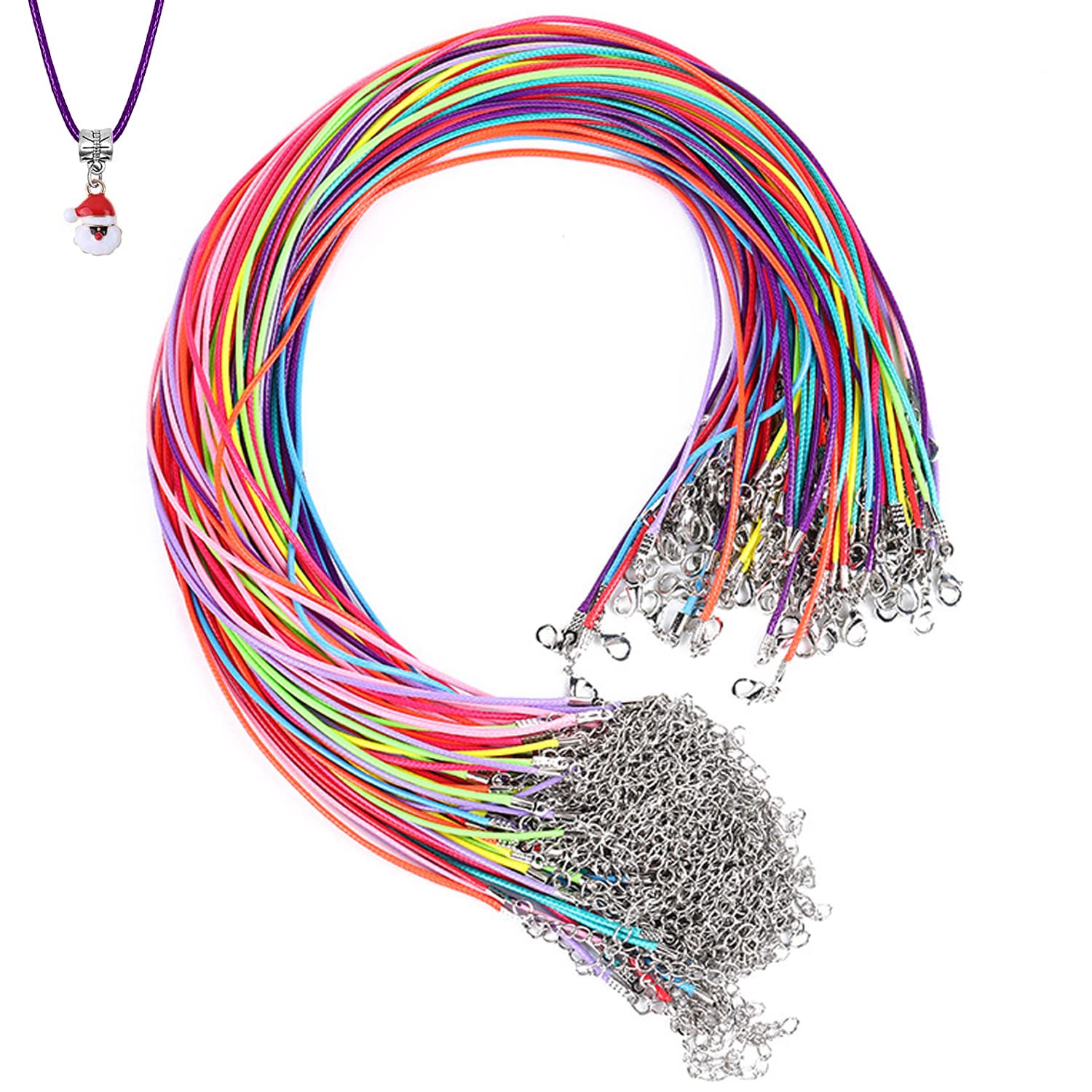 60 Pcs Multicolor Necklace Cord, Waxed Necklace Cord 1.5mm with Clasp, 18inch DIY Necklace for DIY Jewelry Making Supplies, Charms Pendants, Bracelet
