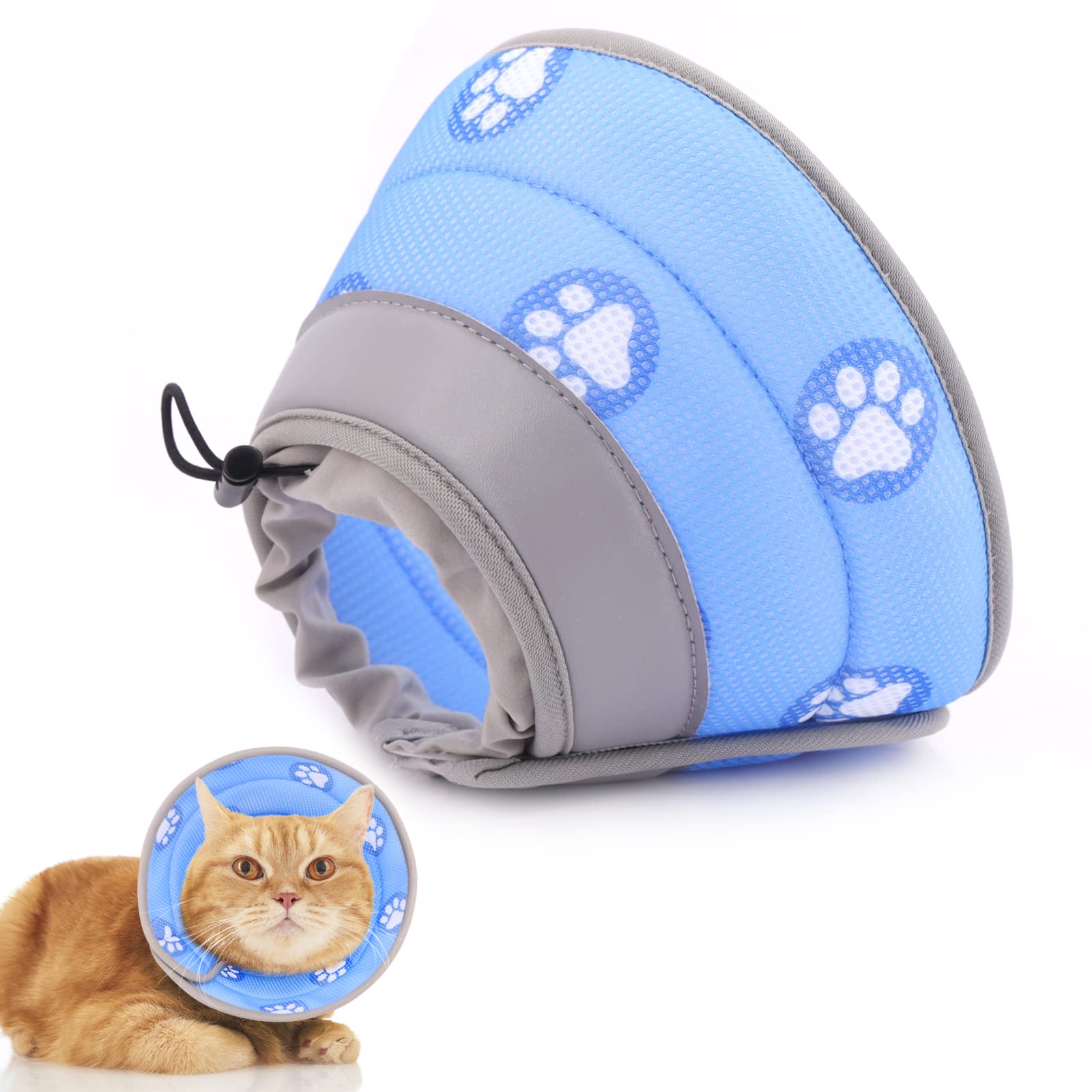 Supet Cat Cone Collar Soft to Stop Licking After Surgery, Adjustable Soft Cat Recovery Collar for Small Dogs, Puppies and Kittens (Blue,M-)