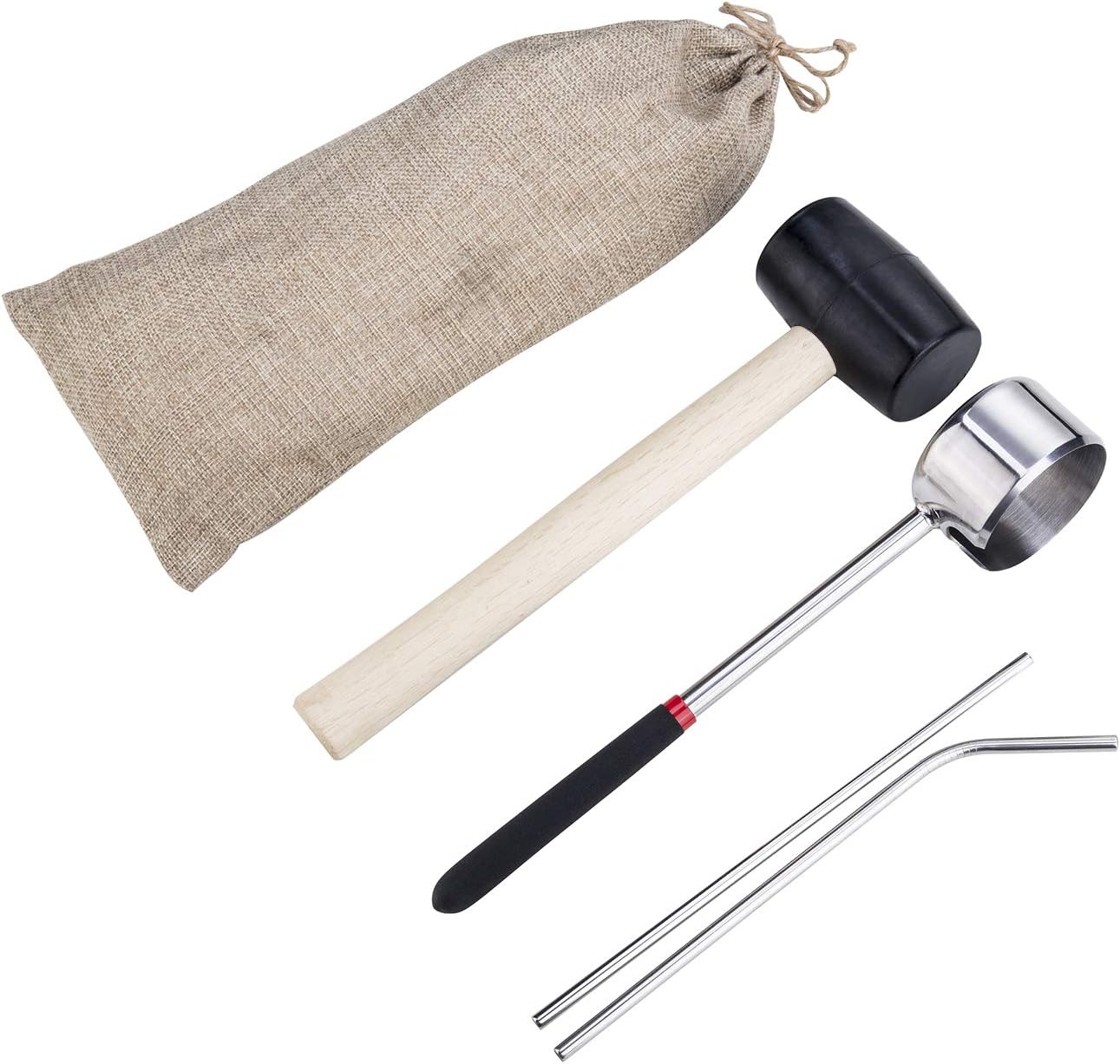 Coconut Opener Tools with Hammer Super Safe & Easy to Open Young Coconuts,Food Grade Stainless Steel Opener,Rubber Mallet with Handle