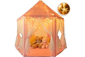 Rettebovon Princess Castle Tents Kids' Fairy Play Tents Girls Toys Hexagon Playhouse with Star Lights Toys for Children Indoor or Outdoor Game Girls Gift