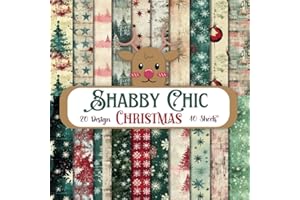Shabby Chic Christmas Scrapbook Paper Craft Pad: 20 Vintage X'mas Designs, 40 Double-Side Sheets (2 Sheets Per Design). 8.5"x