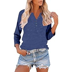 3/4 Length Sleeve Womens Tops Dressy Trendy Button