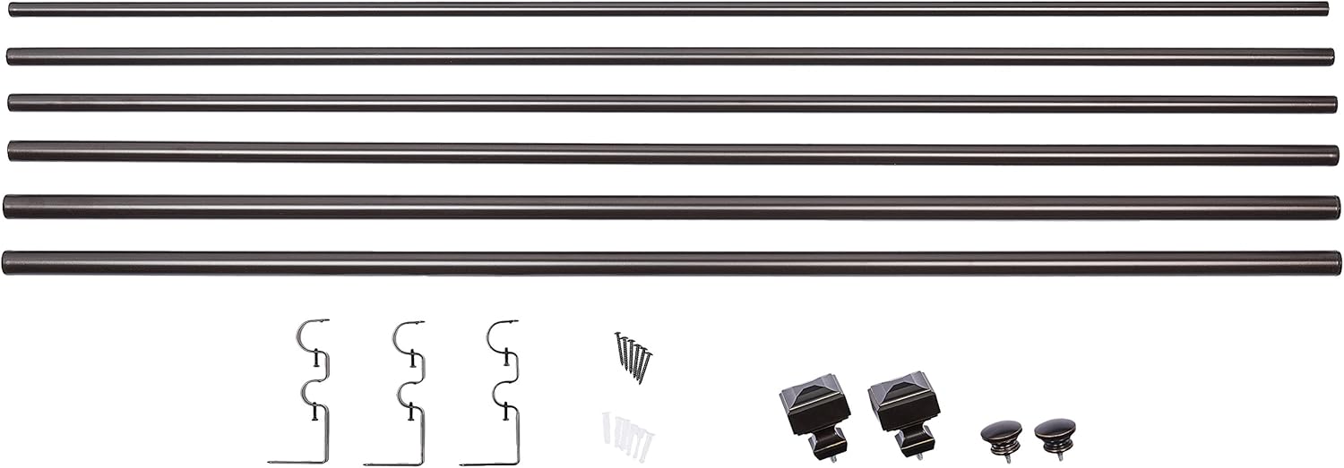  Basics 1" Double Curtain Rod with Square Finials - 72" to 144", Dark Bronze (Espresso): Home & Kitchen
