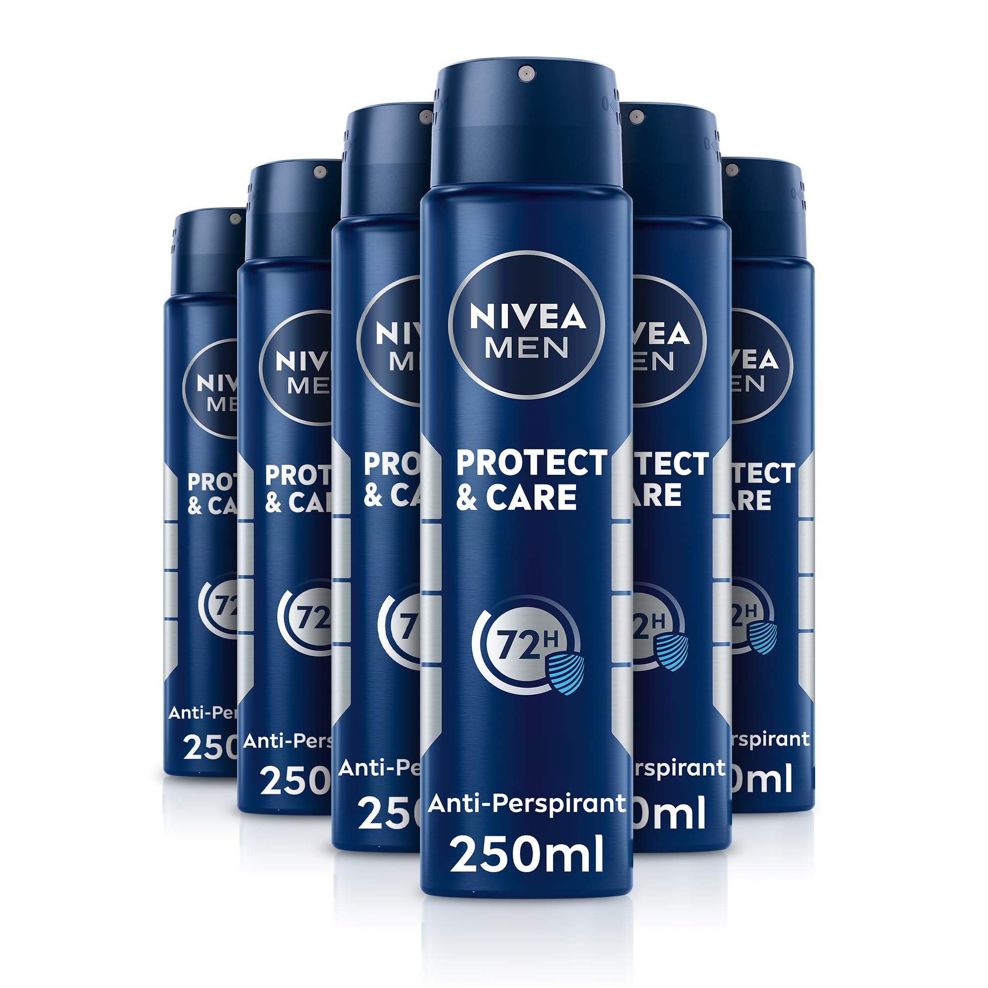 NIVEA Men Protect & Care Spray (6 x 250ml), Anti-Perspirant for 72H Protection, Gentle and Effective Deodorant Free From Alcohol